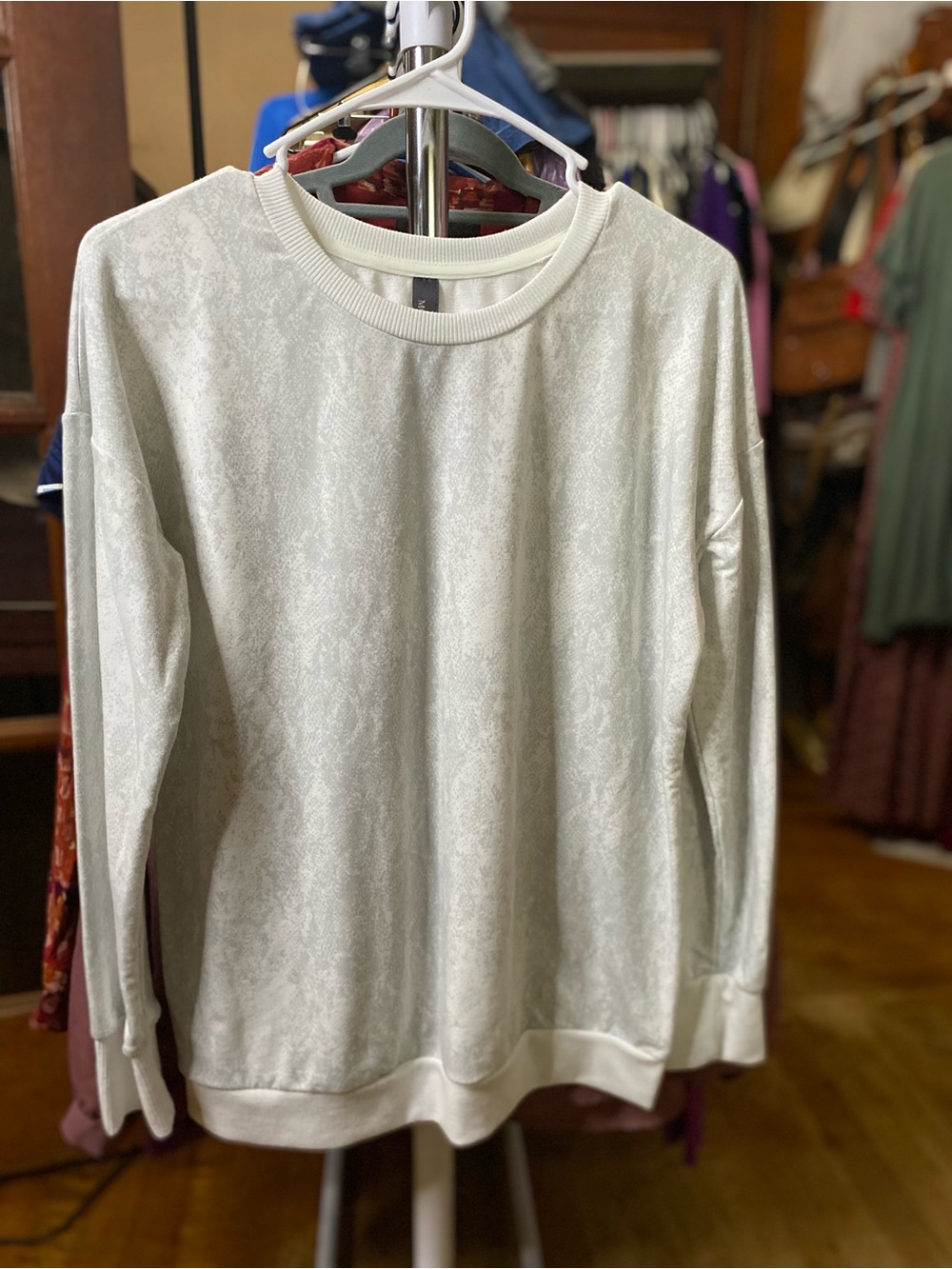 Mondetta Cream Crewneck Snakeskin Print Sweater